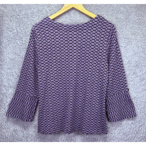 Habitat To Live In Top Medium Purple Textured 3/4 Slv Buttons Lagenlook Boho - Picture 3 of 9